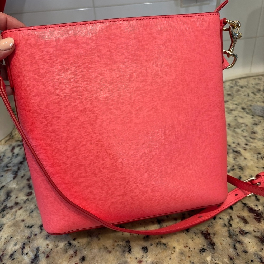 Dooney & Bourke Saffiano Leather Crossbody Coral Pink Gold - Picture 5 of 5